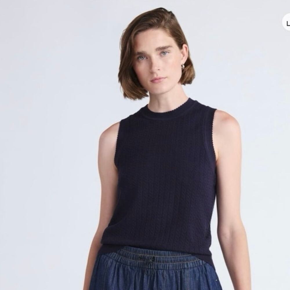 Free Assembly Women's Cozy Yarn Cable Sweater Shell Pullover Sleeveless Navy S